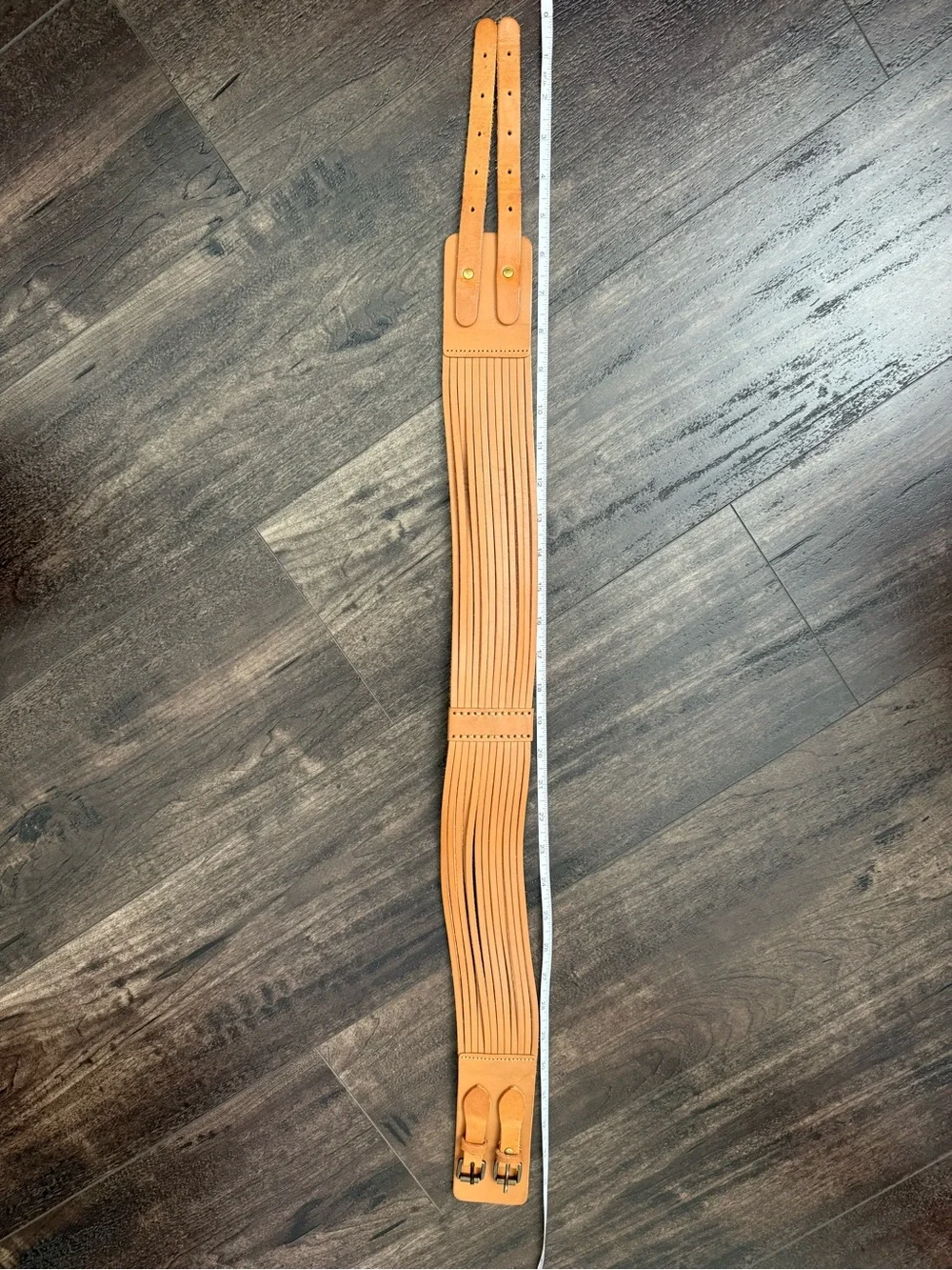 J.Crew Genuine Leather Fringe Wide Waist Belt Tan Boho Western Festival S - Picture 4 of 6